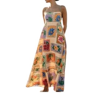 Paper Heart Anthropologie Wo's Strappy Stamp Floral Postcard Maxi Dress Size M